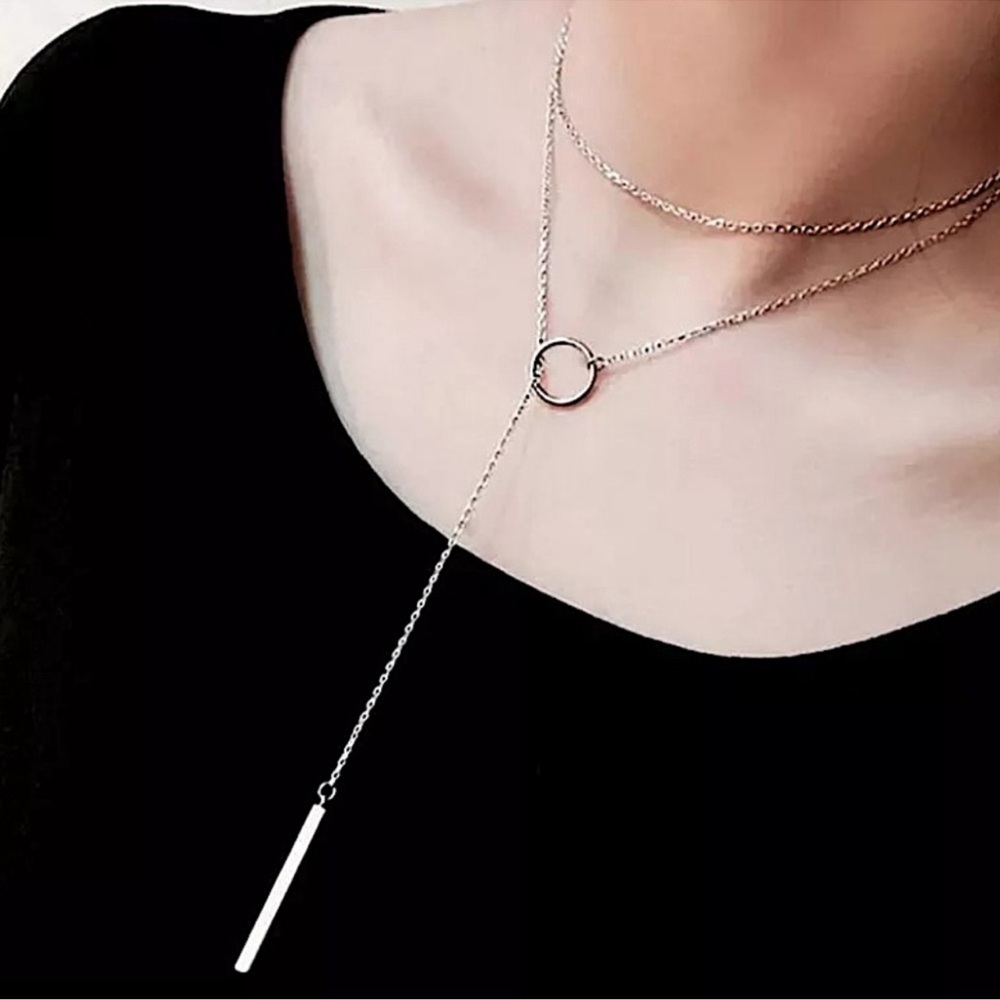 Y Lariat Sterling Silver Geometric Choker Necklace